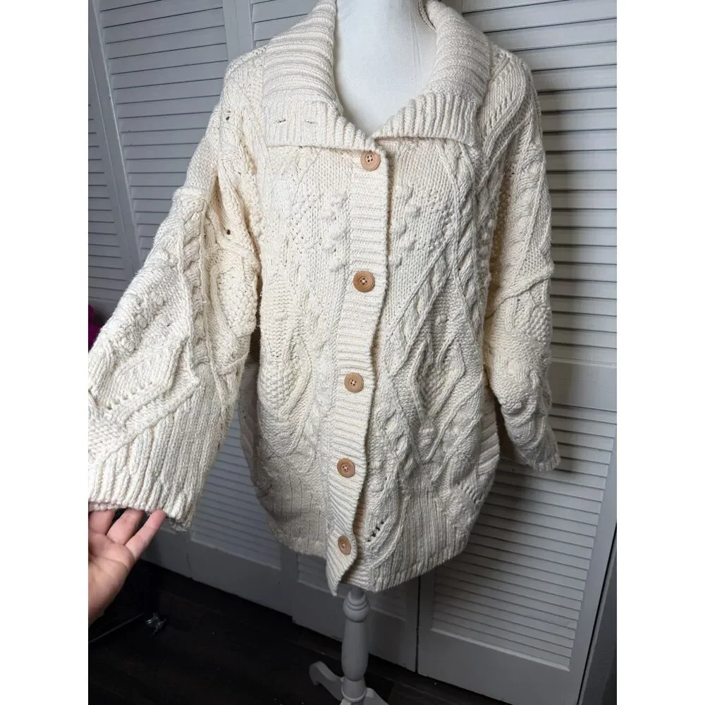 Free People Heart You Cardigan Ivory Button-Up Cardigan Sweater Size Medium